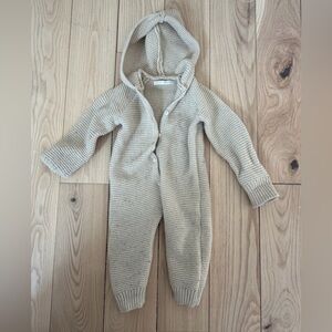 Zara Beige Knit Hooded Baby Footie